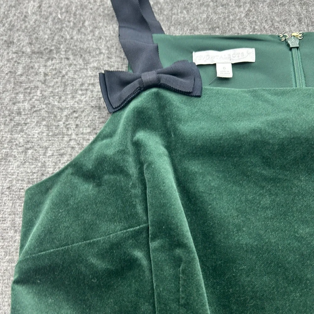 Talbots Green Velvet Dress 6 Dark Academia Coquette Bow Party Skater Christmas - Picture 5 of 11